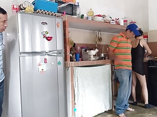 The Cuckold Looks Surprised As His Stepdad Fucks Me Hard In The Kitchen While I Swallow His Milk free video
