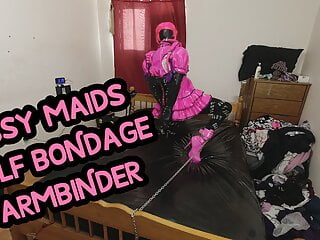 Sissy Maids Self Bondage Armbinder And Chastity Belt free video