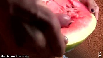 Lovely Shemale Pounds A Watermelon So Hard That She Cumshots free video