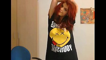 Redhaired Redhead In T Shirt Strips Off To Nothing free video