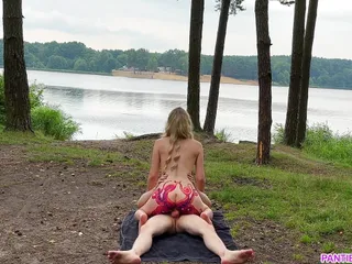 Naked Blonde Roughly Rides Big Cock Outdoors In Forest Until Gets Huge Cumshot Load On Boobs free video