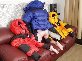 Humpingnorth Face Baltoro Down Jackets On Leather Couch Sofa free video